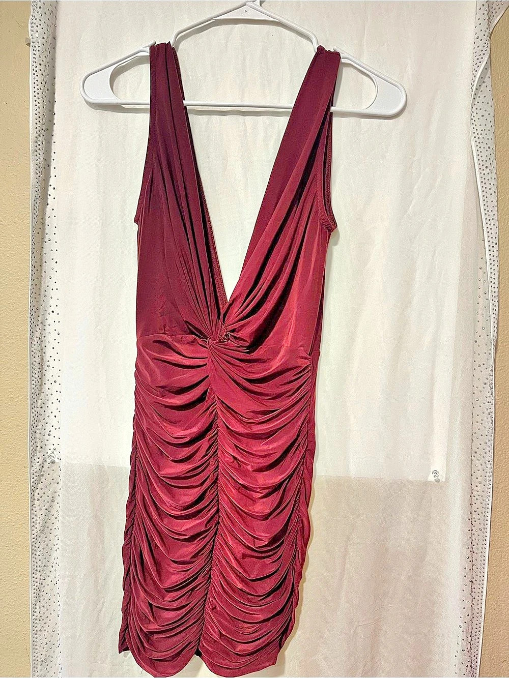 Fashion Nova Ruched Mini Dress in Burgundy Size Small Like New